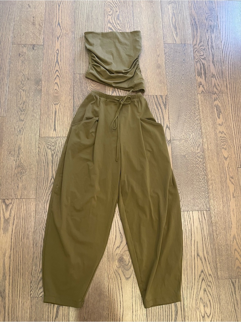 Zara Set S Small Olive Green Balloon Pants and Strapless Top